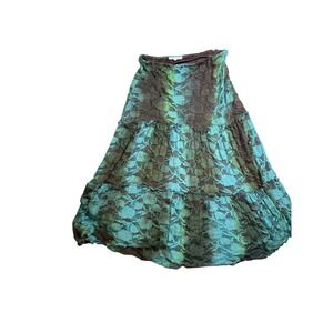 ANDRIA LIEU COLLECTION Womens Tiered Maxi‎ Skirt Lace Floral Ombre Blue Green XL